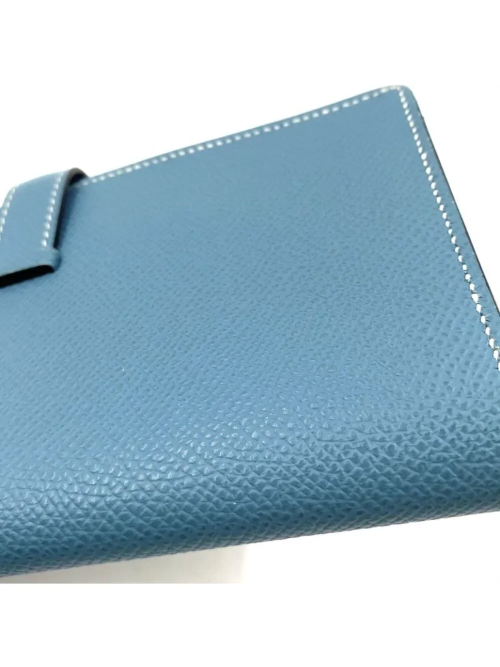 Hermes Bearn Souffle Leather Light Blue Wallet Silver